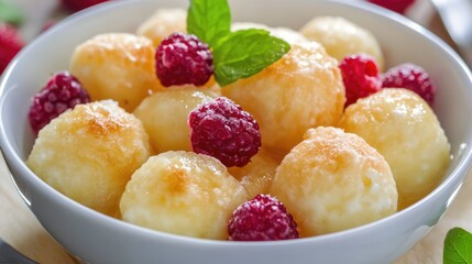 Poster - Wholesome cottage cheese dumplings topped with fresh berries for a simple and nutritious breakfast dish