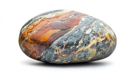 Leinwandbilder - Multicolored smooth stone with unique texture and patterns isolated on a clean white background for natural aesthetics and design use