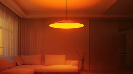 Aufkleber - Modern luxury living room with warm orange lighting and stylish sofa in an inviting interior design setting