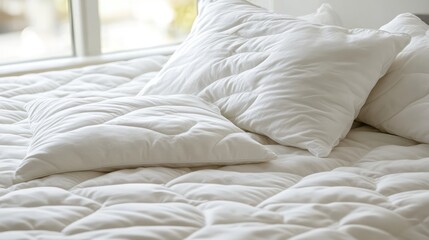 Poster - Cozy white bedding with plush pillows highlighting comfort in a serene home interior setting