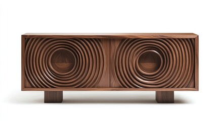 Aufkleber - Stylish wooden cabinet with circular design in contemporary living room interior on white background
