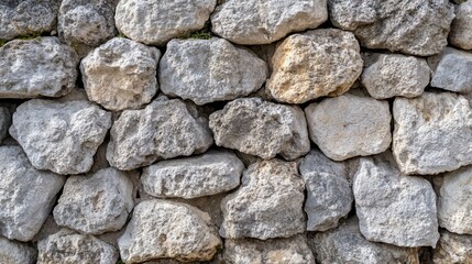Poster - Textured closeup of a rustic limestone wall showcasing natural stone formation and unique surface characteristics for architectural backgrounds.