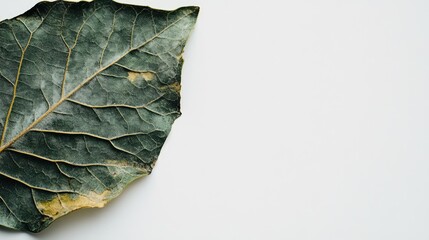 Aufkleber - Leaf damage close-up on a white background showcasing intricate textures and colors of a natural, aging leaf.