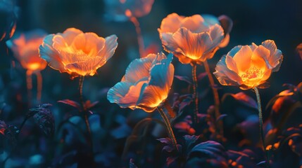Poster - Illuminated Floral Display with Vibrant Colors and Ethereal Glow in a Dark Garden Setting
