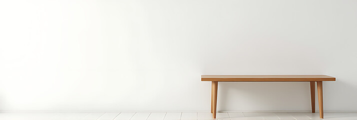 Aufkleber - A wooden table sits atop a white wall with a glass background in this minimalist furniture setting._00002_