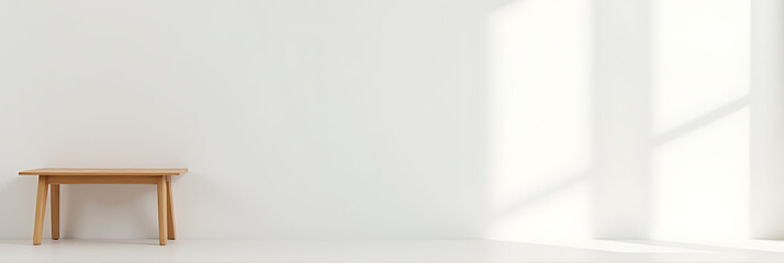 Aufkleber - A wooden table sits atop a white wall with a glass background in this minimalist furniture setting._00003_