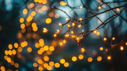 Poster - Golden bokeh lights shimmering against a dark background creating a warm and enchanting atmosphere for festive celebrations
