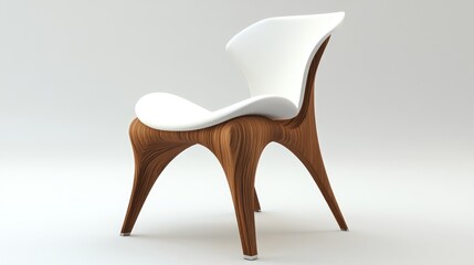 Poster - Sleek contemporary dining chair with unique wooden base and white seat design for modern interior aesthetics