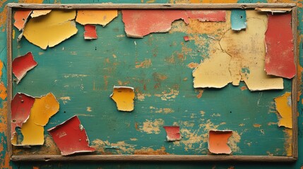 Aufkleber - Vintage torn bulletin board with colorful peeling paint texture in a horizontal layout ideal for creative design applications