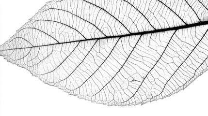 Poster - Delicate leaf silhouette with intricate vein details against a soft black and white backdrop enhancing natural textures and contours.