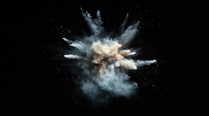 Poster - Colored dust explosion in freeze motion creating an abstract art effect isolated on black background for creative design projects