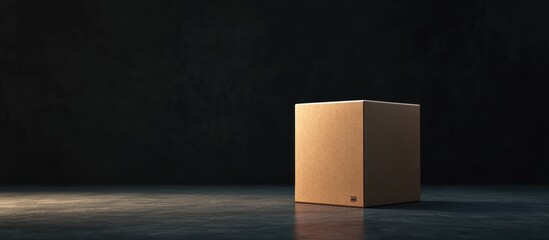 Poster - Isolated cardboard box on a dark background showcasing minimalistic packaging and space for design or branding concepts.