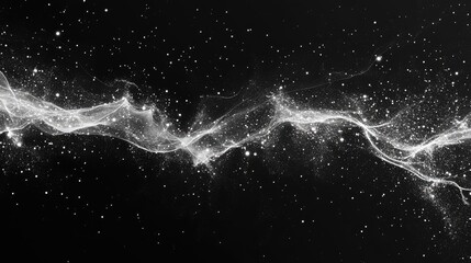 Poster - Abstract white particles in motion on a black background resembling a powder explosion with a textured dust overlay effect