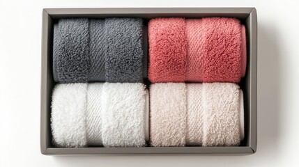 Aufkleber - Luxury soft towels elegantly arranged in a box showcasing a palette of soothing colors for a stylish bathroom decor solution.
