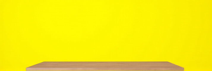 Aufkleber - A wood tabletop is set against a bright yellow background for use in montage product displays and design layouts._00004_