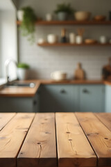 Poster - A wood table top is used as a blur background in a kitchen setting for product display and key visuals._00004_