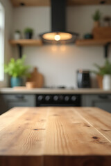Poster - A wood table top is used as a blur background in a kitchen setting for product display and key visuals._00003_