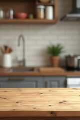 Poster - A wood table top is used as a blur background in a kitchen setting for product display and key visuals._00001_