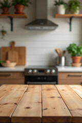 Poster - A wood table top is used as a blur background in a kitchen setting for product display and key visuals._00002_