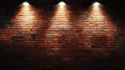 Leinwandbilder - Red brick wall illuminated by spotlights creating an attractive background for various design projects or presentations