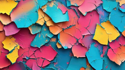 Poster - Colorful abstract background of peeling paint layers in vibrant hues of blue pink and yellow for artistic or creative use