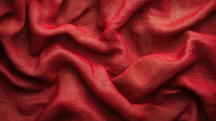 Poster - Textured red linen fabric draped in soft waves creating a rich background for design and artistic projects.