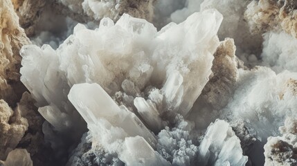 Poster - Gypsum mineral texture featuring intricate crystalline formations for a serene natural background option