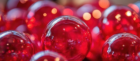 Poster - red glass decorative spheres creating a vibrant and captivating visual display with reflections and 