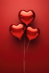 Wall Mural - Red heart shaped balloons