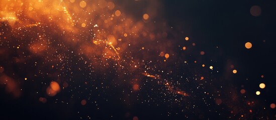 Poster - Abstract golden glitter effect with particles and sparks on a dark background suitable for festive designs and text overlays.