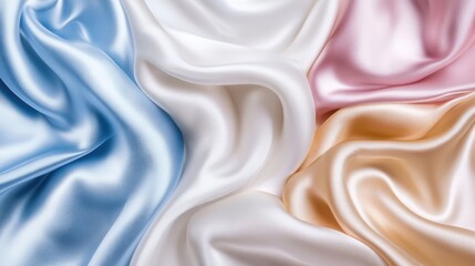 Poster - Elegant silk fabric texture in soft pastel colors for luxurious background design and textile projects.