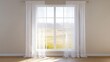 ©  AugmentArt - Elegant white lace curtains draping a window with scenic views of a serene landscape illuminating the room with natural light