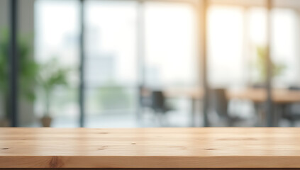 Aufkleber - A wood table sits atop a blurred white glass window backdrop in an office setting used for product displays and visual marketing._00002_