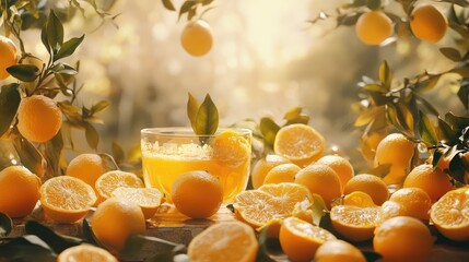 Poster - Vibrant fresh marmalade with oranges surrounded by citrus fruits and sunlight creating a warm and inviting atmosphere