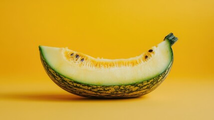 Poster - Fresh marrow slice on vibrant yellow background highlighting its texture and natural colors for culinary and lifestyle themes
