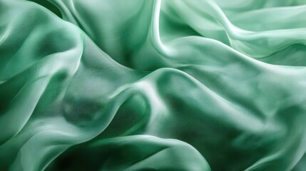 Poster - Elegant flowing green silk fabric texture creating smooth waves for background and design elements in fashion or interior applications
