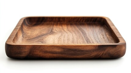 Poster - Wooden square serving tray with smooth edges and natural texture isolated on white background for kitchen or home decor use.