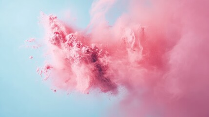 Aufkleber - Colorful pink powder explosion in motion against a soft blue background creating a dynamic and vibrant abstract design element.