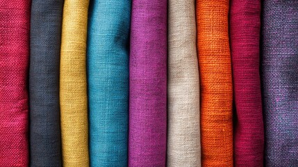 Poster - Vibrant Fabric Textile Texture Background Displaying a Variety of Colors and Patterns Stacked for Creative Design Concepts