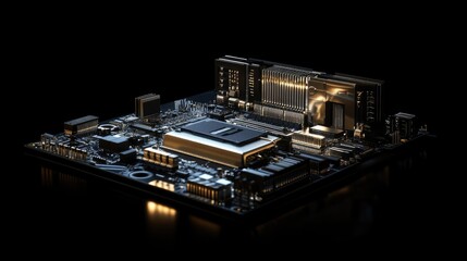 Aufkleber - CPU mainboard with RAM components illuminated on a sleek black background showcasing intricate electronic circuitry and modern design elements