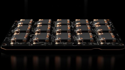 Poster - CPU with land grid array circuit board on dark reflective surface showcasing technology and electronics design