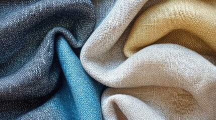 Poster - Multicolored fabric texture showcasing intricate weave patterns in soft, elegant folds ideal for design backgrounds and textile presentations