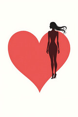 Poster - A woman is depicted in a simple yet elegant design featuring a red heart shape against a pure white background representing love and valentines._00004_