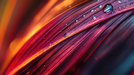 Aufkleber - Vibrant Macro Image of Plant Leaf Textures Featuring Water Droplets and Rich Color Gradients