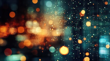Poster - Abstract digital network overlay with vibrant bokeh lights showcasing connectivity and technology in a nighttime urban environment