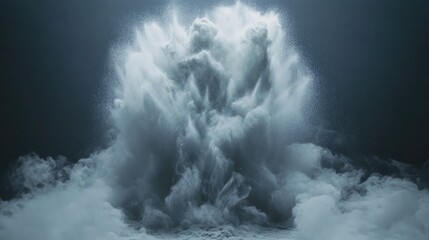 Poster - Dynamic cloud of powder erupting in slow motion against a dark backdrop creating an abstract and dramatic visual effect