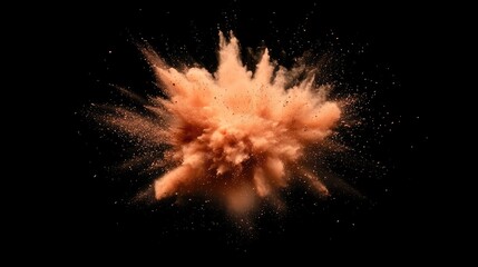 Poster - Dust explosion in freeze motion showcasing vibrant colors and textures isolated on black background for dramatic visual impact.