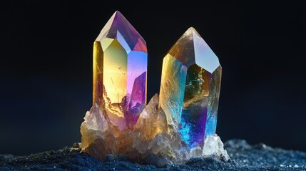 Aufkleber - Natural quartz aura titan geode crystals with vibrant colors and sharp formations showcasing geological beauty and mineral diversity.