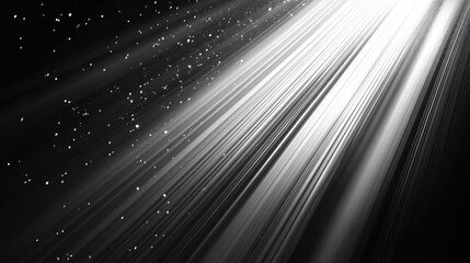Poster - Monochrome light rays illuminating the sky with a serene burst of brightness and celestial particles creating a tranquil atmosphere
