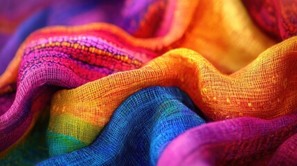 Poster - Colorful fabric texture macro shot showcasing vibrant tonal layers ideal for backgrounds and design projects.